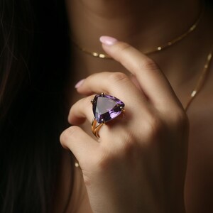 Trillion Amethyst Ring · Sterling Silver Ring · Purple Gemstone Ring · 925 Silver Stone Ring · February Birthstone Ring image 4