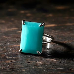 Silver Ring · Amazonite Ring · Rectangular Ring · Long Ring · Statement Ring · Blue Stone Ring · Prong Setting Ring · Semiprecious Ring