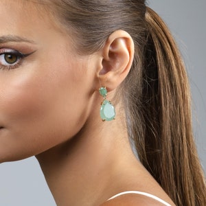Green Aventurine Multi Stone Earrings · Gold Dangle Teardrop Earrings · 18k Prong Pear Cut Earrings · Bridal Long Earrings In Gold
