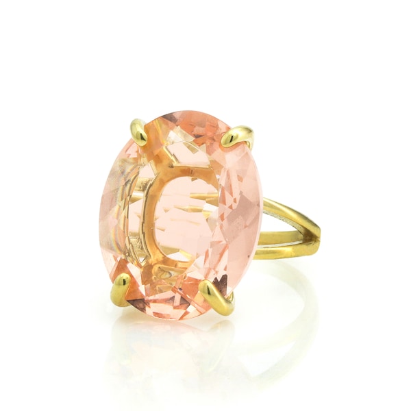 14k Custom Morganite Gemstone Ring · Yellow Gold Morganite Ring · Oval Cut Morganite Statement Ring · Morganite Jewelry For Her