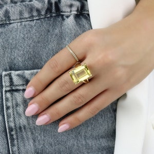 Lemon Quartz Ring · Rectangle Ring · Gold Rectangular Ring · 14k Gold Filled Ring · Gold Cocktail Ring · Double Band Ring