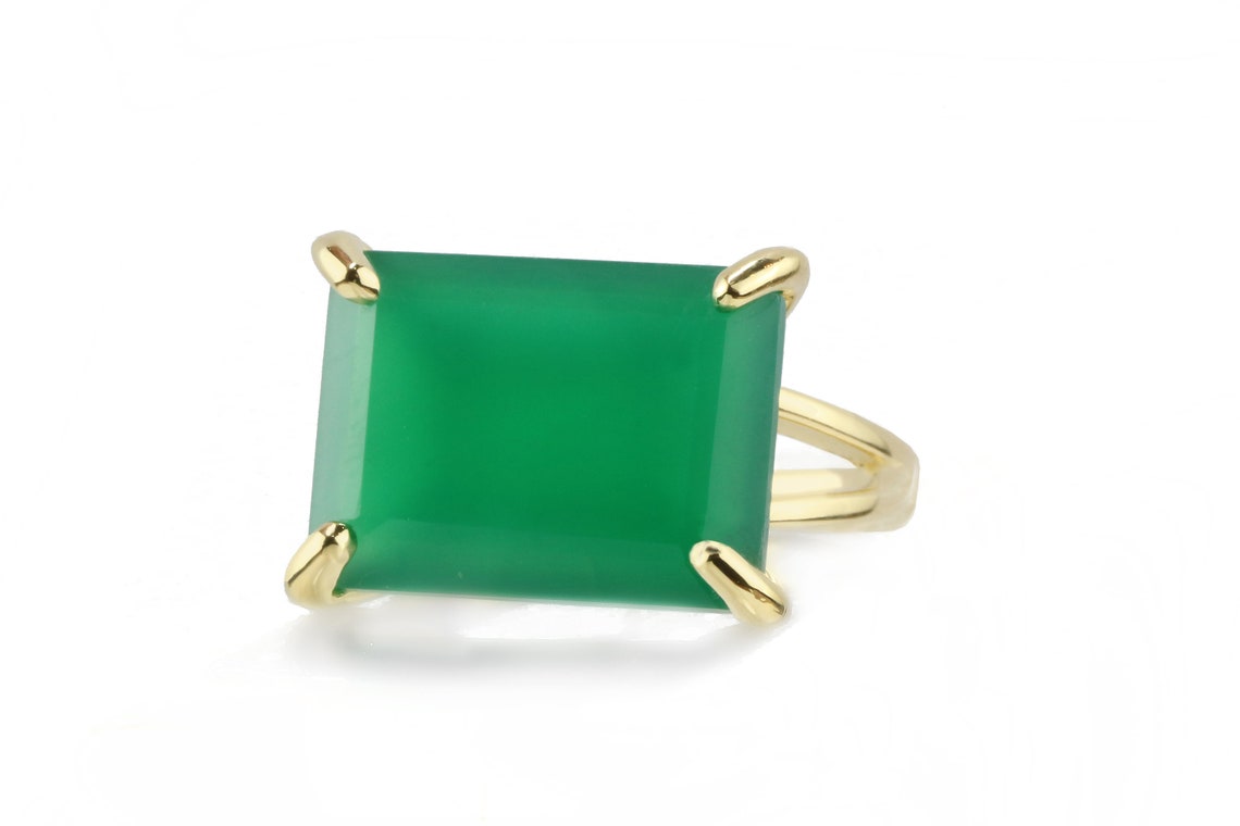 Green Onyx Ring Emerald Onyx Ring Gold Ring Rectangle Etsy