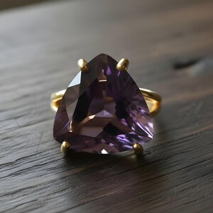 Trillion Amethyst Ring · Sterling Silver Ring · Purple Gemstone Ring · 925 Silver Stone Ring · February Birthstone Ring image 7