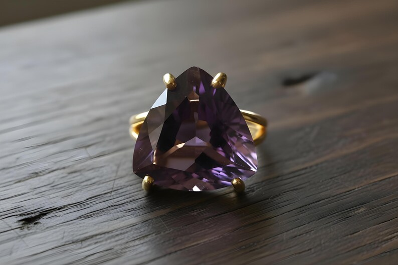 Trillion Amethyst Ring · Sterling Silver Ring · Purple Gemstone Ring · 925 Silver Stone Ring · February Birthstone Ring image 7