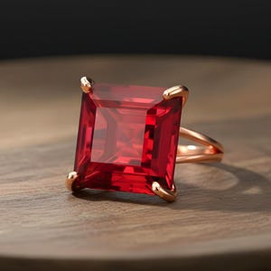 Pink Tourmaline Square Princess Cut Ring · 18k Gold Vermeil Jewelry · October Birthstone image 6
