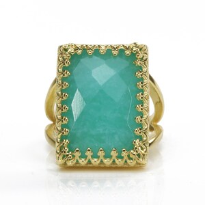 Amazonite Ring Rectangular Ring Gold Ring Gold Filled Ring Gemstone Ring Statement Ring Big Ring image 4