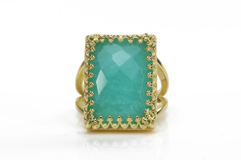 Amazonite Ring Rectangular Ring Gold Ring Gold Filled Ring Gemstone Ring Statement Ring Big Ring image 4