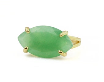 Wide Marquise Cut Aventurine Ring · Green Gemstone Ring · Green Aventurine Ring · Statement Ring · Gold Filled Ring · Semiprecious Ring