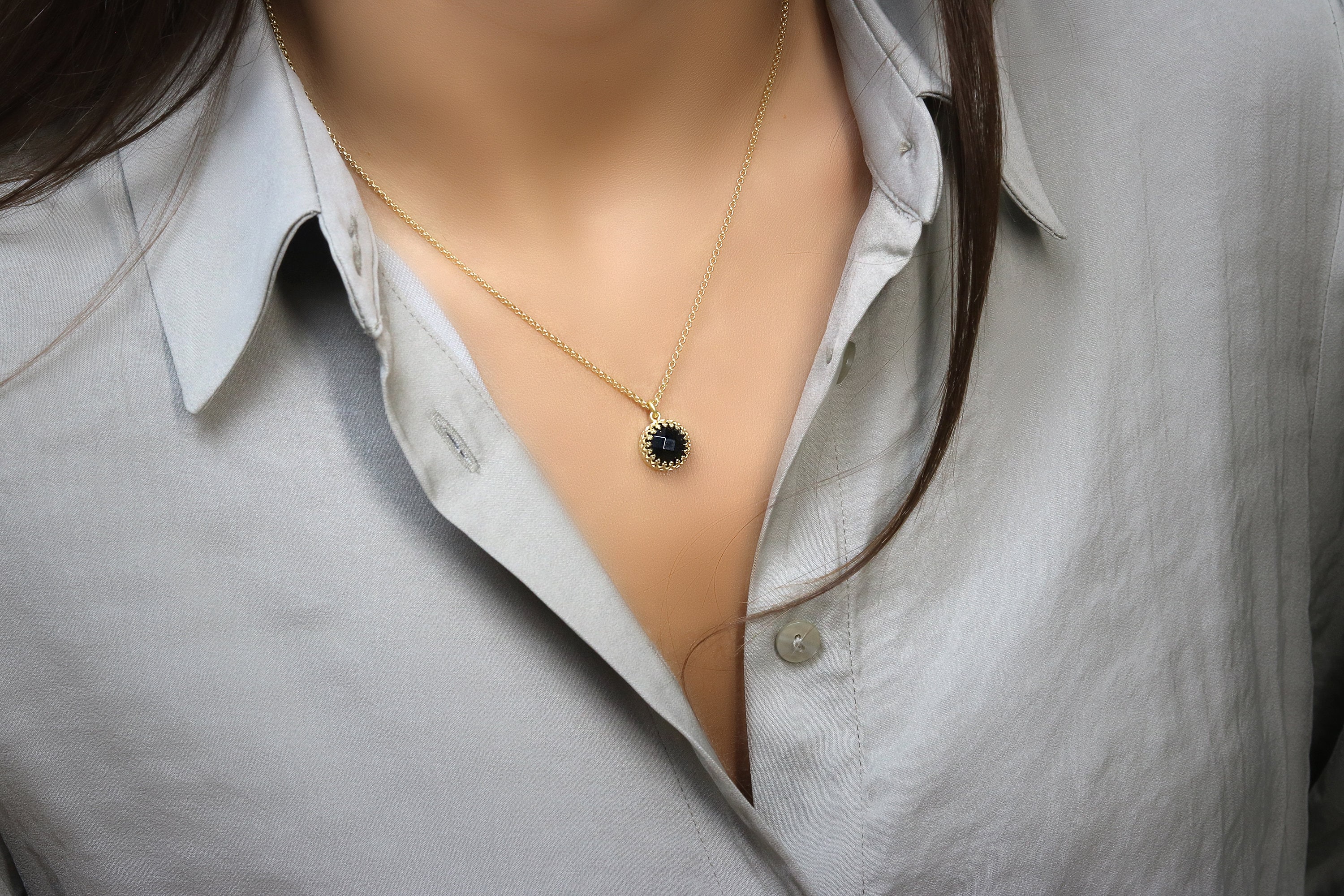 Black Onyx Pendant Black Onyx Necklace Gold Necklace Delicate Necklace  Everyday Necklace Simple Necklace - Etsy