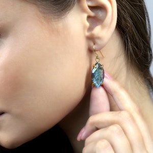 Labradorite Earrings · Marquise Cut Dangle Earrings · Gold Filled Earrings · Statement Earrings · Vintage Blue Flash Earrings