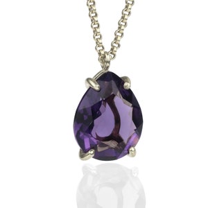 Amethyst Necklace · Prong Pendant Silver · Silver Necklace · Teardrop Necklace · Purple Stone Necklace · February Stone Necklace