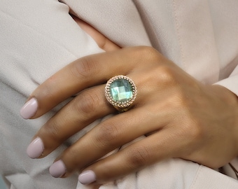 Labradorite Ring · Pink Gold Ring · Rose Gold Gemstone Ring · Faceted Ring · Cocktail Ring · Bridal Ring