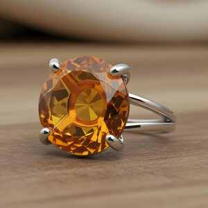 Silver Citrine Ring · Silver Solitaire Ring · 925 Silver Gemstone Ring · November Birthstone Ring · Orange Citrine Ring image 1