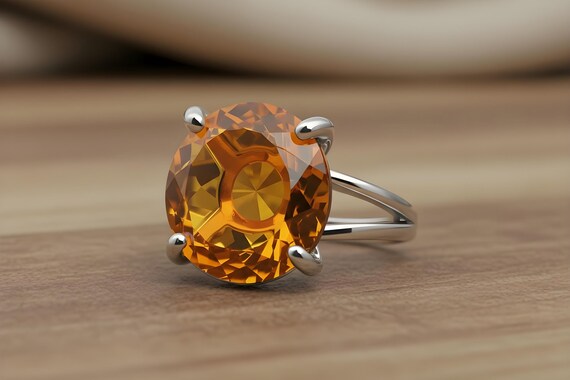 Silver Citrine Ring · Silver Solitaire Ring · 925 Silver Gemstone Ring · November Birthstone Ring · Orange Citrine Ring