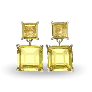 Pendientes de cuarzo limón · Pendientes de piedras preciosas multipiedra de corte cuadrado · Pendientes largos únicos de cuarzo limón