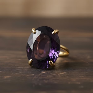 Amethyst Ring · Oval Stone Ring · 14k Gold Ring · Solid Gold Ring · Handmade Gemstone Ring · February Birthstone Ring · Statement Ring