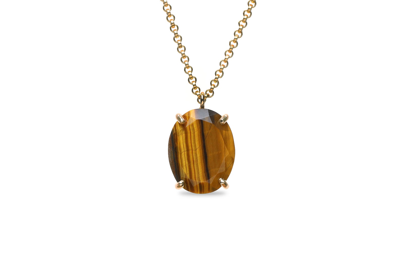 Tiger Eye Necklace Oval Cut Necklace Sterling Silver Etsy