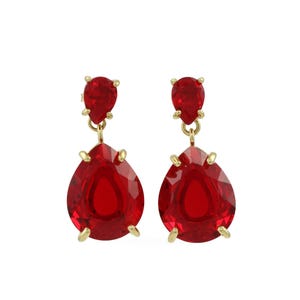 Long Pear Ruby Earrings · Prong Dangle Earrings · Gold Drop Earrings · July Birthstone Teardrop Earrings · Long Earrings For Women