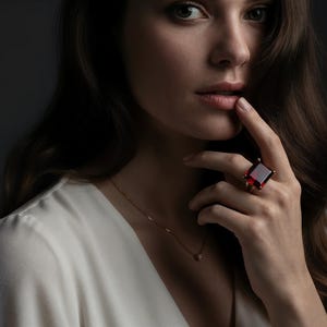 Rectangular Garnet Ring · January Gemstone Ring · Emerald Cut Garnet Ring · 14k Gold Filled Garnet Ring · Custom Engraved Ring image 5