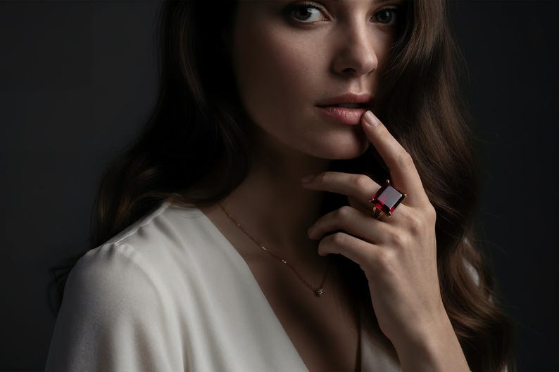 Rectangular Garnet Ring · January Gemstone Ring · Emerald Cut Garnet Ring · 14k Gold Filled Garnet Ring · Custom Engraved Ring image 5