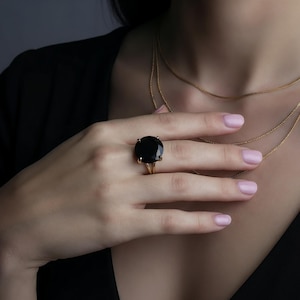 Black Onyx Ring · 14k Gold Ring · Gold Statement Ring For Women · Black Gemstone Ring