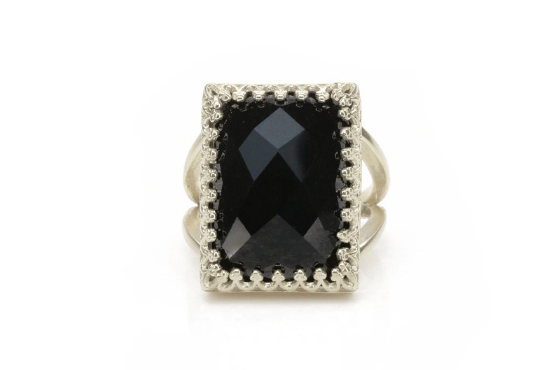 Black Onyx Ring Black Statement Ring Rectangular Ring Etsy