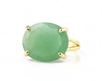 Natural Aventurine Ring · Green Aventurine Oval Ring · Gold Gemstone Ring · Statement Ring For Mom · Birthday Cocktail Ring