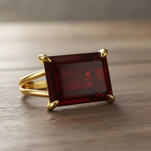 Rectangular Garnet Ring · January Gemstone Ring · Emerald Cut Garnet Ring · 14k Gold Filled Garnet Ring · Custom Engraved Ring image 4
