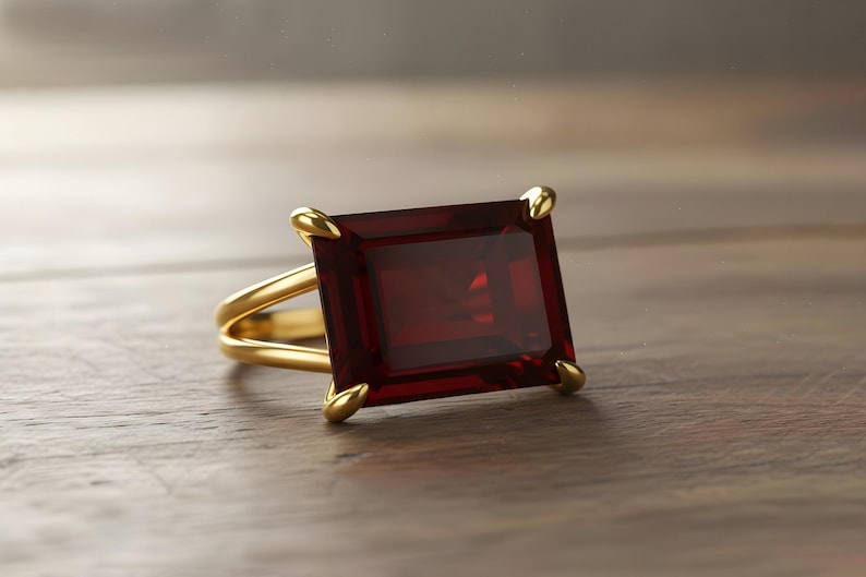 Rectangular Garnet Ring · January Gemstone Ring · Emerald Cut Garnet Ring · 14k Gold Filled Garnet Ring · Custom Engraved Ring image 4