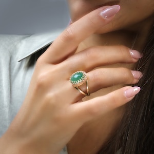 Rose Gold Aventurine Ring · Green Ring · Gemstone Ring · Green Aventurine Ring · Semiprecious Ring · Green Stone Ring · Oval Ring