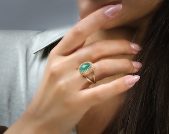 Rose Gold Aventurine Ring · Green Ring · Gemstone Ring · Green Aventurine Ring · Semiprecious Ring · Green Stone Ring · Oval Ring