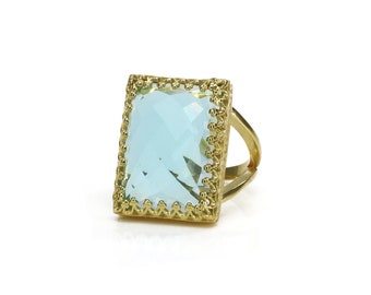 Gold Rectangular Ring · Blue Topaz Ring · Bright Quartz Ring · Gold Ring · Gemstone Ring · Precious Ring · Statement Ring