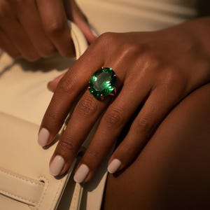 14k Gold Emerald Ring · Solitaire Ring · Oval Shape Emerald Ring