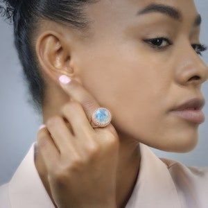 14K Rose Gold Moonstone Ring · Large Cocktail Ring · Rose Gold Statement Ring · Bridal Ring · Crown Ring · Handmade Ring