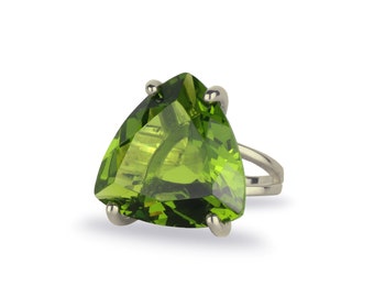 Peridot Ring · Trillion Cut Green Ring · August Birthstone Ring · Triangle Stone Ring · Gem Ring · Big Silver Ring · Silver Ring For Women