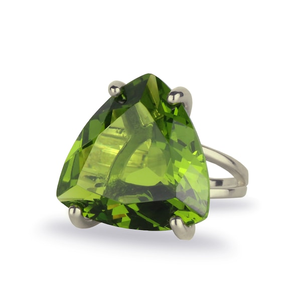 Peridot Ring · Trillion Cut Green Ring · August Birthstone Ring · Triangle Stone Ring · Gem Ring · Big Silver Ring · Silver Ring For Women