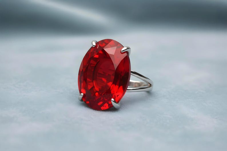 Vertical Oval Ruby Ring · Red Ruby Ring · Oval Cut Gemstone Ring · Engraved Ruby Ring image 5
