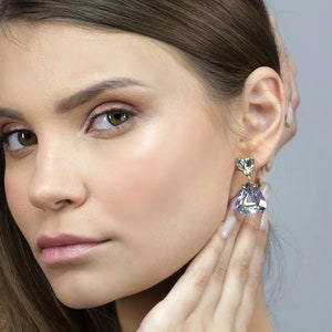 Tanzanite Trillion Gemstone Dangle Gold Earrings · Blue Violet December Birthstone Earrings · 14K Gold Earrings · Handmade Earring for Women