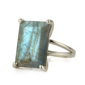Labradorite Ring · Custom Rings · Silver Ring · Gemstone Ring · Rectangular Ring · Rectangle Ring · Prong Ring · Cocktail Ring