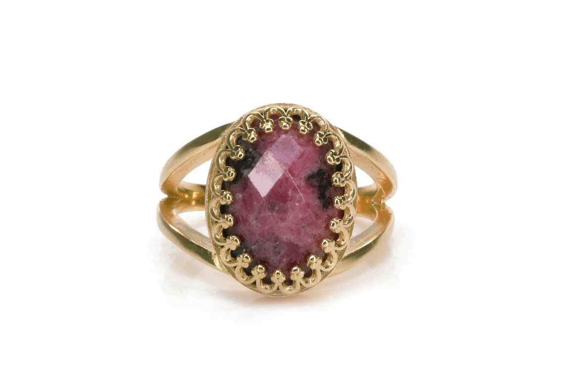 Pink Gold Rhodonite Ring Rose Gold Gemstone Ring Feminine - Etsy