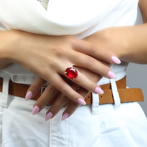 Vertical Oval Ruby Ring · Red Ruby Ring · Oval Cut Gemstone Ring · Engraved Ruby Ring For Bridals