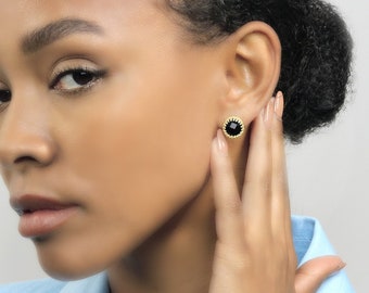 Black Gold Stud Earrings · 14 Karat Stud Earrings · 18 Karat Gemstone Earrings · Black Onyx Earrings · Black and Gold Stone Earrings