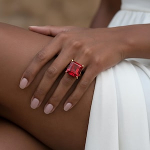 14k Ruby Ring · July Birthstone Ring · Square Cut Ruby Ring · Handmade Prong Ring · Large Solitaire Ring · Engraved Ring