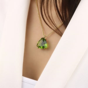 Gold Peridot Pendant · Trillion Pendant Necklace · Green August Birthstone Necklace · Large Pendant Necklace · Mom Gift · Gifts For Mom