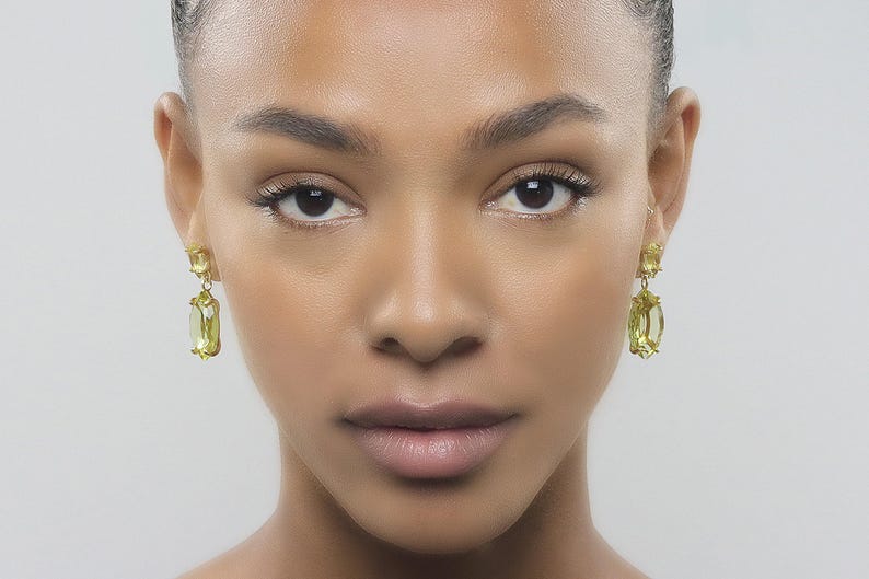 Marquise Cut Earrings · Lemon Quartz Earrings · Long Bridal Earrings · 18k Vermeil Earrings · Bridal Wedding Earrings Gold image 4