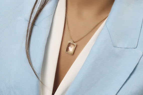 Crystal Quartz Necklace Transparent Stone Pendant Positive