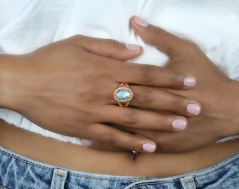 Labradorite Ring · Rose Gold Ring · Bling Ring · Blue Flash Ring · Oval Ring · Gemstone Ring · Pink Gold Jewelry