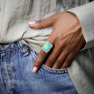 Amazonite Ring Rectangular Ring Gold Ring Gold Filled Ring Gemstone Ring Statement Ring Big Ring image 1