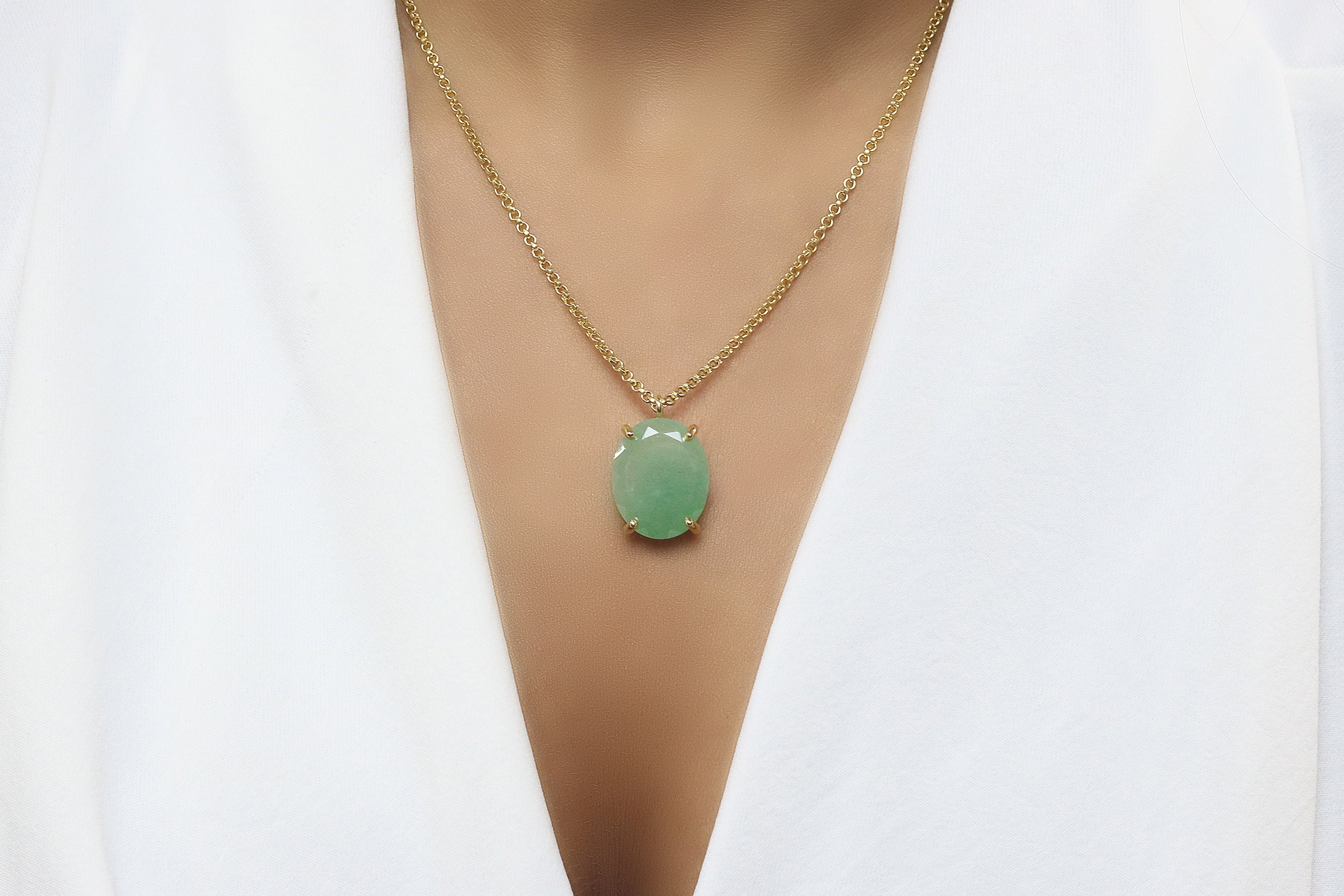 Pendentif Aventurine Verte Naturelle Ovale Sur Collier - Neuf Avec étiquettes