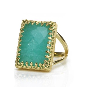 Amazonite Ring Rectangular Ring Gold Ring Gold Filled Ring Gemstone Ring Statement Ring Big Ring image 2